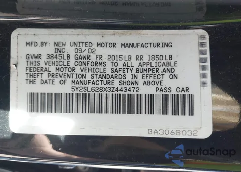 2003 Pontiac Vibe from USA, damaged, VIN 5Y2SL628X3Z443472